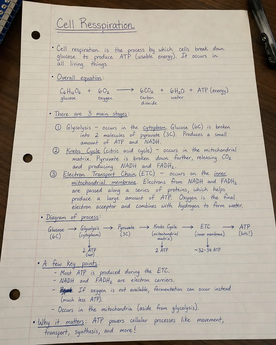 A page of handwritten lecture notes